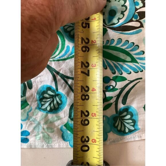 Talbots Plus Paisley Top Blouse Sz 3X Ruffled Square Neck Sleeve Blue Green - Picture 9 of 9